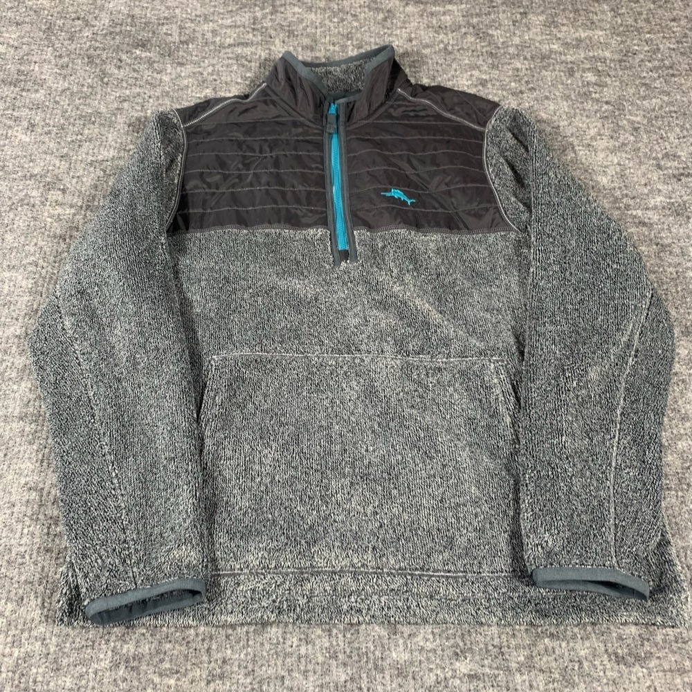 Tommy Bahama Jacket Mens‎ Medium Gray Fleece Pullover 1/4 Zip Coastal Preppy New